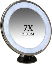 Zuignap Spiegel Zwart LED 7x vergroting verlichte make up spiegel Ø17cm | Badkamer Spiegel