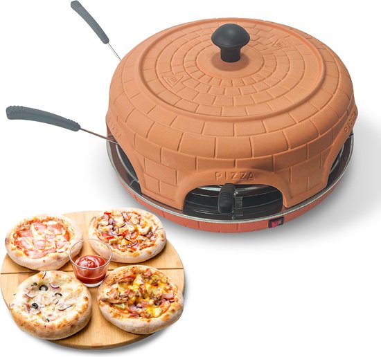 BluMill Pizza Oven – 6 Personen – 1100 Watt – Pizza Gourmetset - Terracota Deksel - Incl. deegvorm en spatels