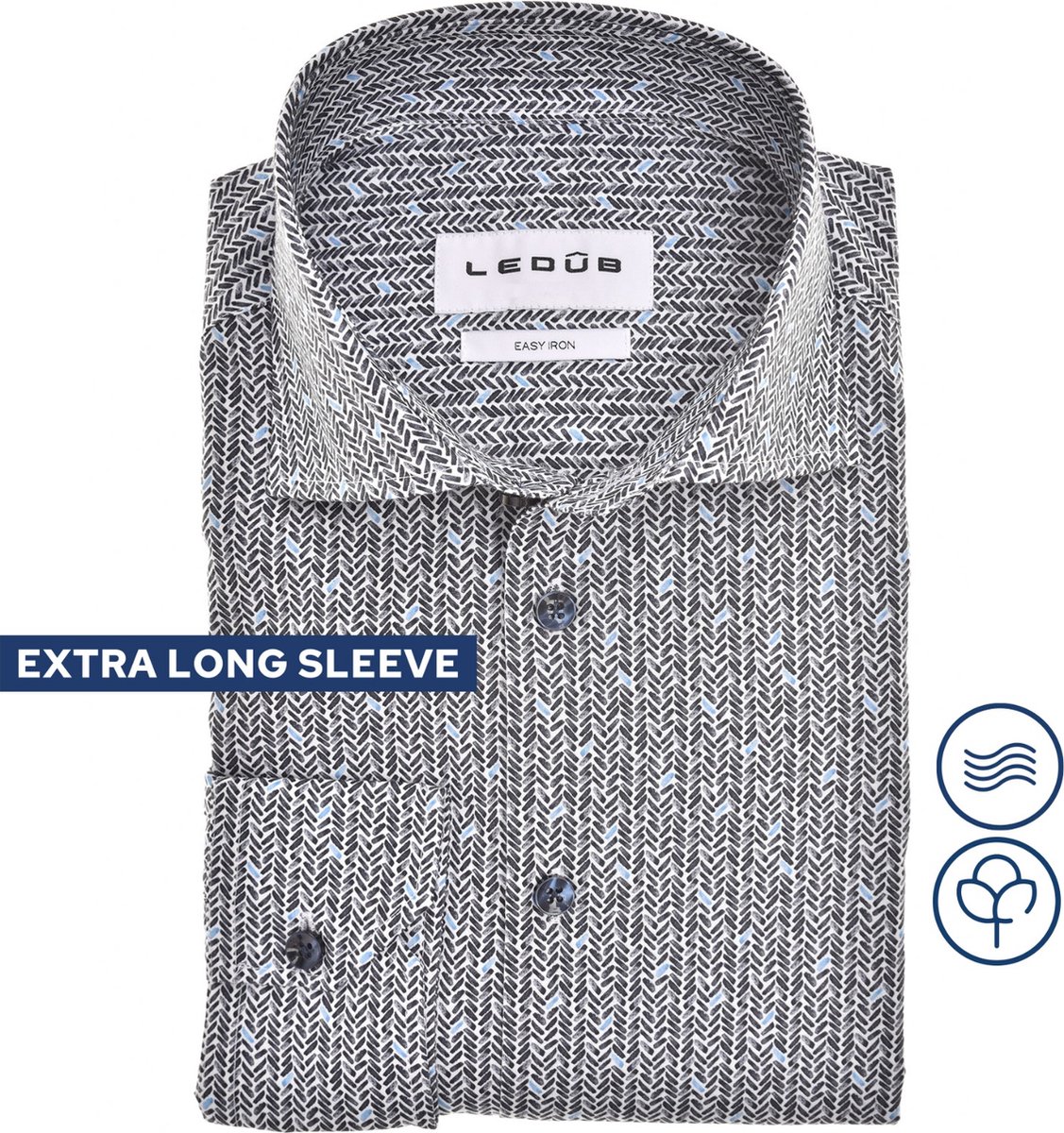 Ledub Overhemd - Extra Lang - Blauw - 40