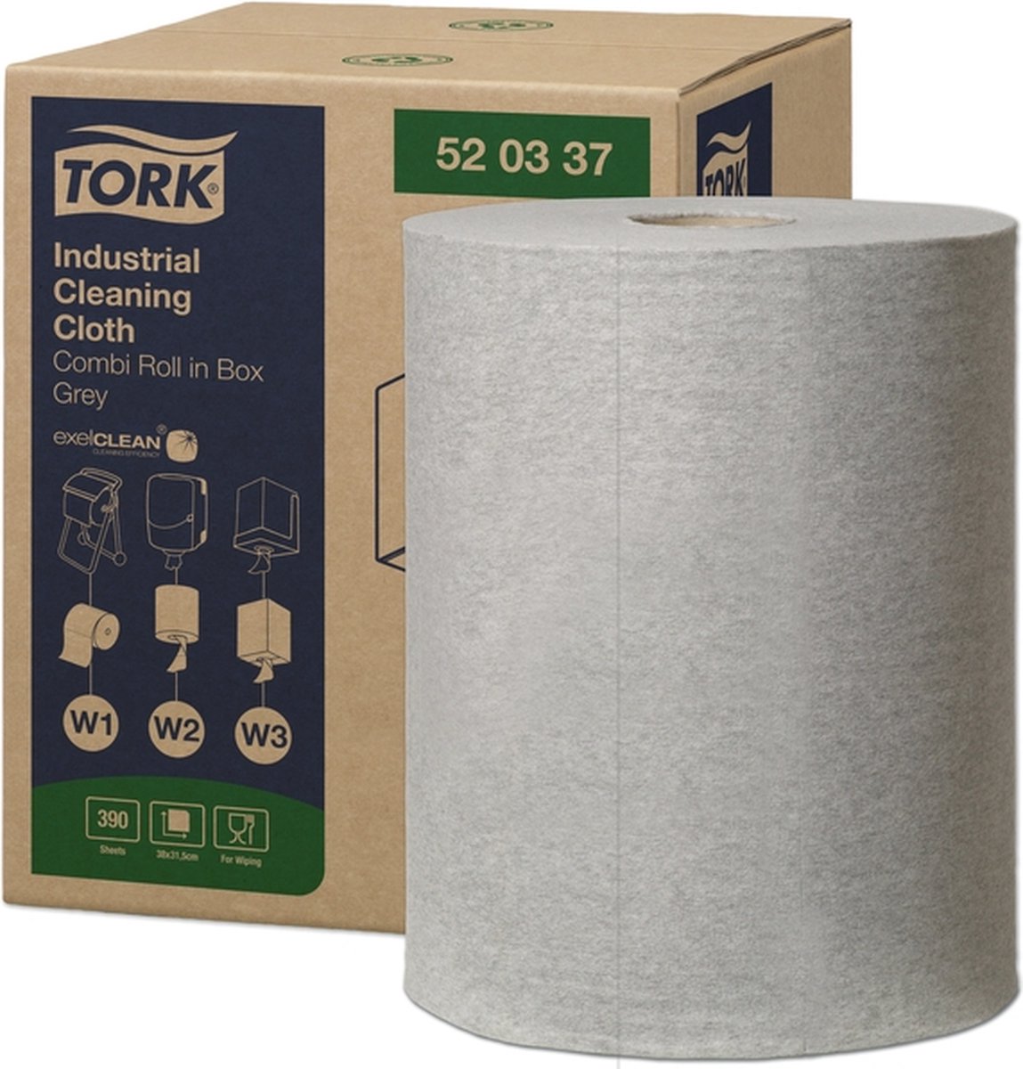 Goedkoopste Reinigingsdoek Tork W1-W2-W3 Premium Industrial 1-laags 390 vel grijs 520337