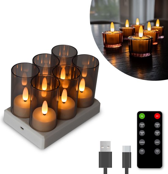FlinQ oplaadbare waxinelichtjes – led kaarsen – 6 stuks – afstandsbediening
