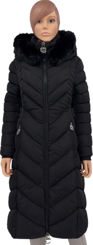 Wulux® - Dames Jas - Dames Winterjas - Parka Dames - Extra Lang Model - Getailleerd Model - Zwart - Maat M