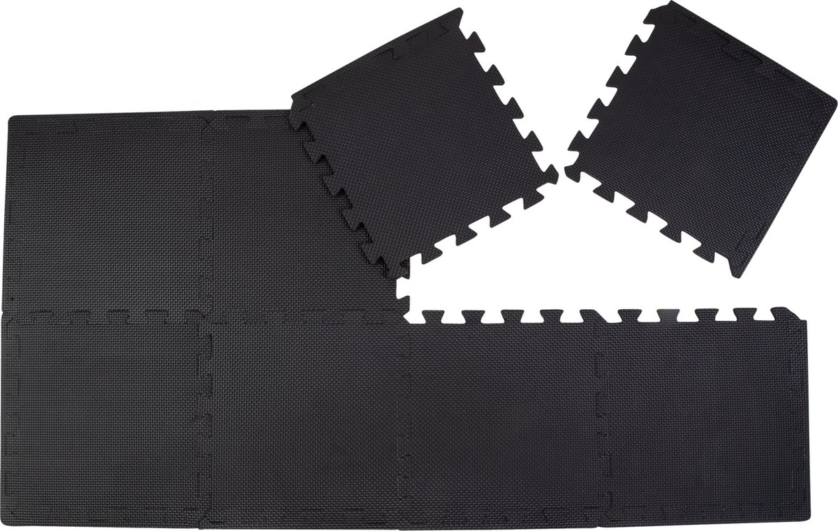 Pure2Improve - PE Fitnessmat - Puzzelmat - Gymvloer - Vloerbescherming - Zwart - 30x30x0.9cm