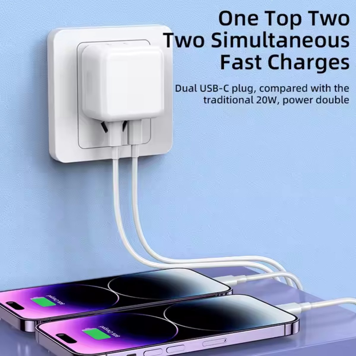 35W USB-C Adapter Snellader 2 Poorten Power Delivery + 2x 60W USB-C Kabels Compact Voor iPhone, iPad, MacBook - Afbeelding 4