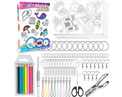 Allerion Krimpfolie set – 205-delig – Knutselen Krimpie Dimpie – Sieraden en sleutelhangers maken - Inclusief attributen en handleiding