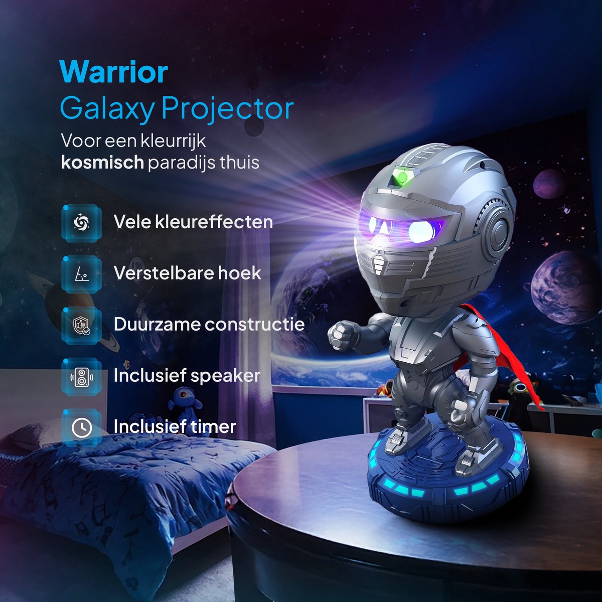 Mobstore - Sterren projector - Warrior Sterren Projector - Galaxy Projector - Sterrenhemel - Noorderlicht Projector - Plafond Projector - Nachtlampje kinderen - Sterrenlamp - 20+ kleurcombinaties - Afstandsbediening - Met speaker – foto 3