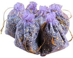 Lavendel geurzakjes met biologische lavendel uit de Provence – 6 stuks à 17 gram maan en sterren lila - bedankje - cadeau - geurzakje kledingkast