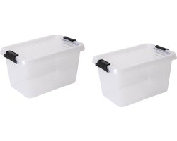 Opbergboxen met deksel 11,3 liter kunststof transparant 40 x 30 x 17 cm set van 2 stuks