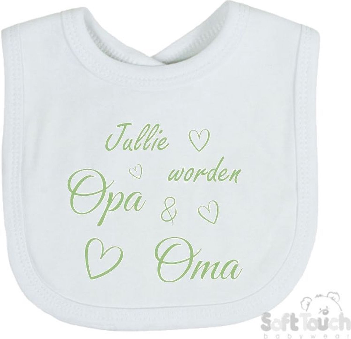 Goedkoopste Soft Touch Slabber Slabbetje Slab Jullie worden Opa & Oma Unisex Katoen Wit/sage green (saliegroen) Maat 33x22 Cm