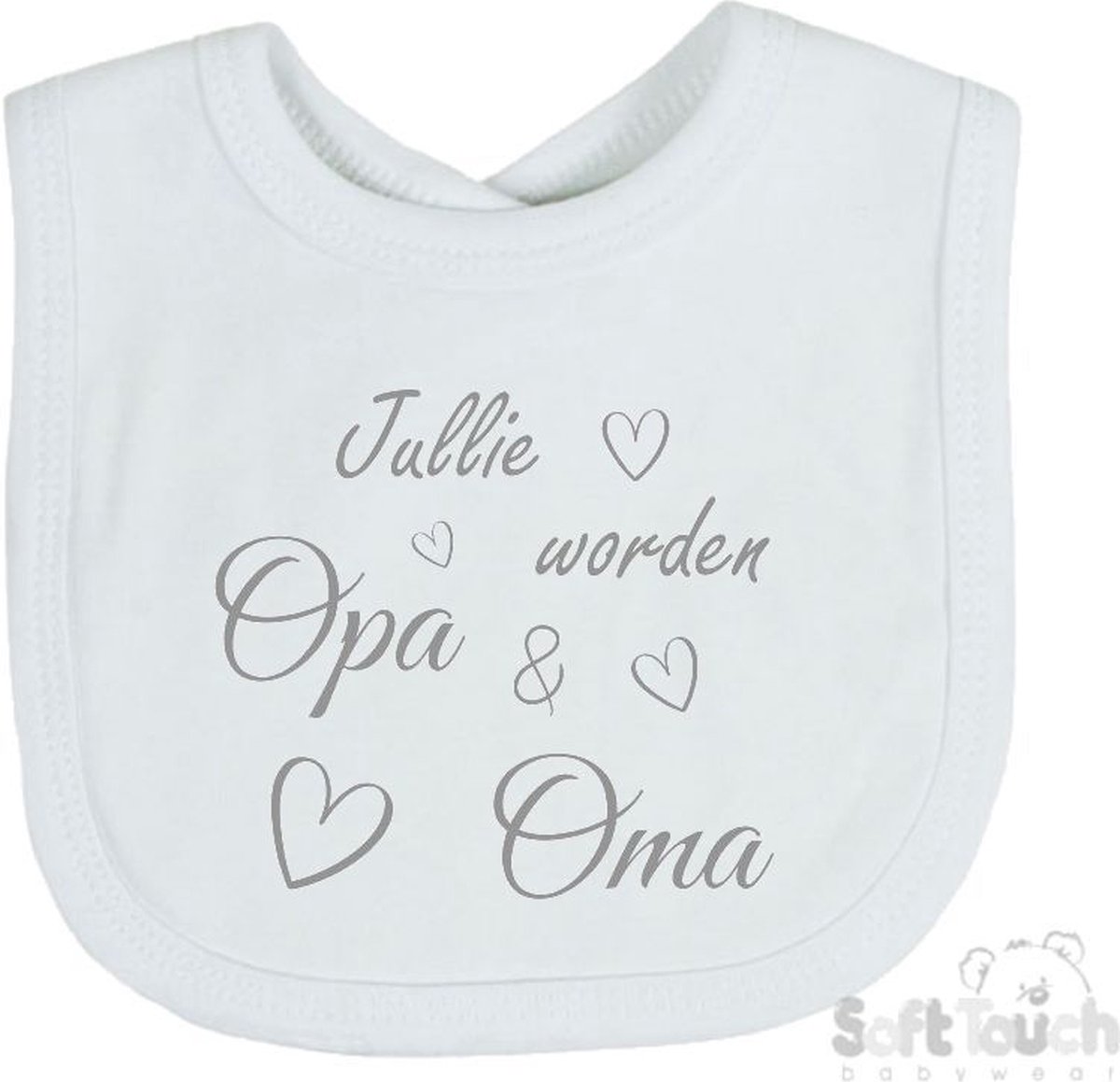 Goedkoopste Soft Touch Slabber Slabbetje Slab Jullie worden Opa & Oma Unisex Katoen Wit/grijs Maat 33x22 Cm