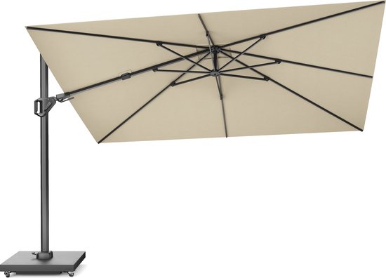 Platinum Sun & Shade – Parasol déporté – Challenger T² Premium – 350x260cm – Champagne – Double inclinaison – Rotatif à 360° – Protection UV 98%