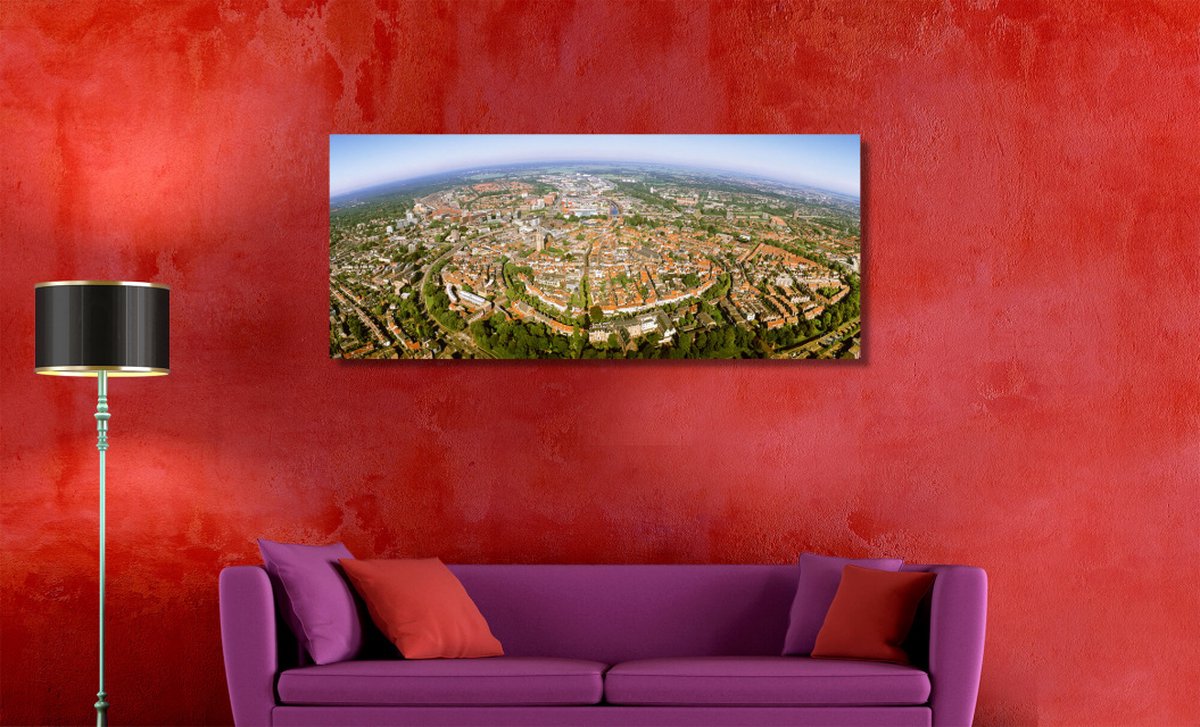Amersfoort in Panorama | 120 x 50 cm | Foto op Canvas | Luchtfoto | Wanddecoratie | Skyline | Bijzonder Gedetailleerd