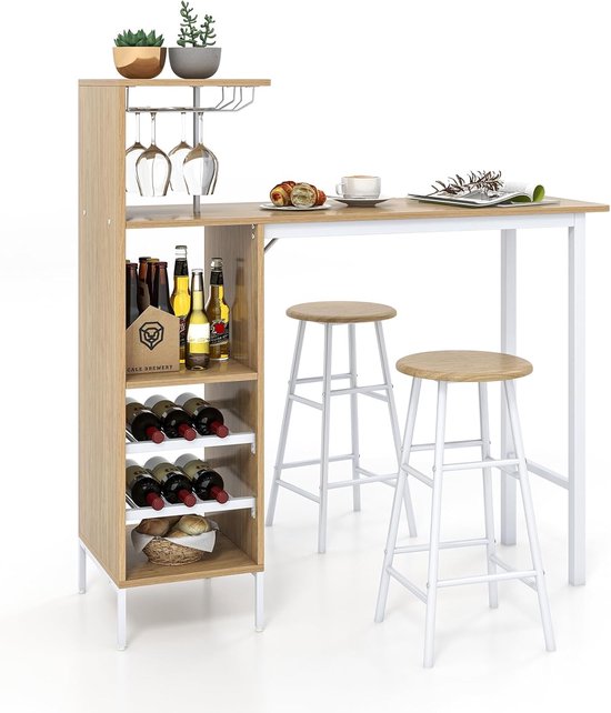 HOMCOM Bartafel Met Krukkenset, Antislip Deurmat, Keukentafel En Stoelen Statafel En Barkruk Met Opbergschap 80 X 50 X 90 Cm Wit Eiken Aosomnl HOMCOM Bartafel Met Krukkenset, Antislip Deurmat, Keukentafel En Stoelen Statafel En Barkruk Met Opbergschap 80 X 50 X 90 Cm Wit Eiken Aosomnl