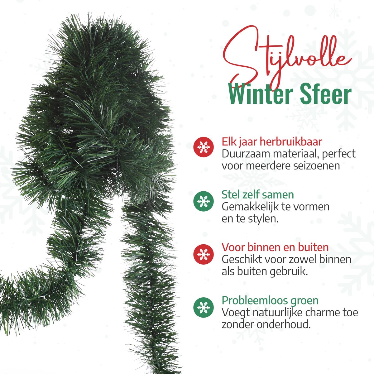 Meisterhome® - 5 Meter Kerstguirlande Kerstslinger Kerstversiering Guirlande Kerstdecoratie - PE materiaal - Extra vol - Lengte 500 cm – foto 2