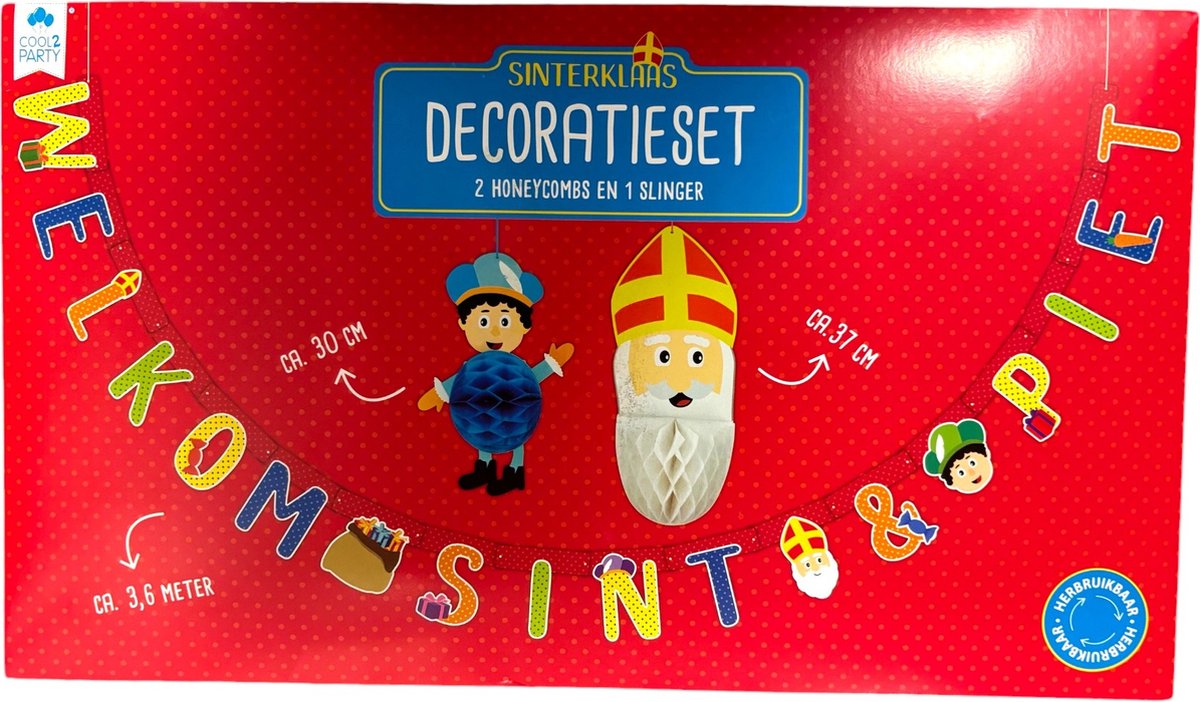 Welkom Sinterklaas decoratieset - 1x Slinger + 2x Honeycomb - Sint & Piet versiering