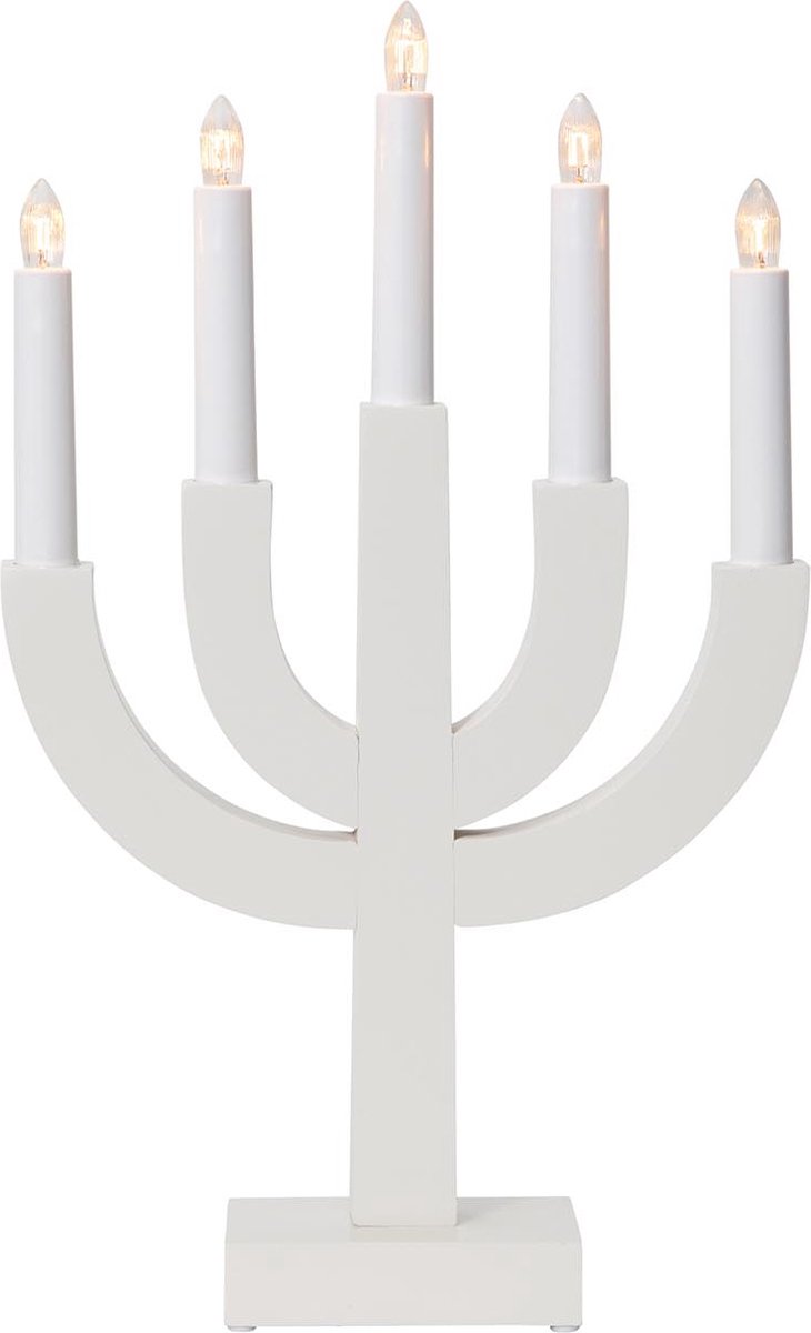 Star Trading Witte kandelaar 'Selma' van gelakt grenenhout, 5-lichts, E10-lamp, H 40 cm