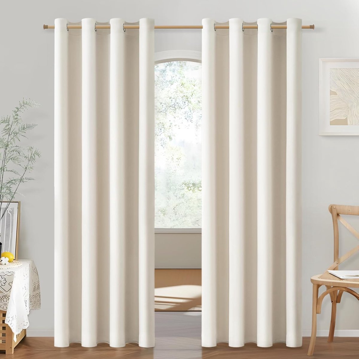 Goodivery ® Gezellige Lichtdoorlatende Gordijnen voor Woonkamer en Slaapkamer, Set van 2, Beige, 225 cm Lang