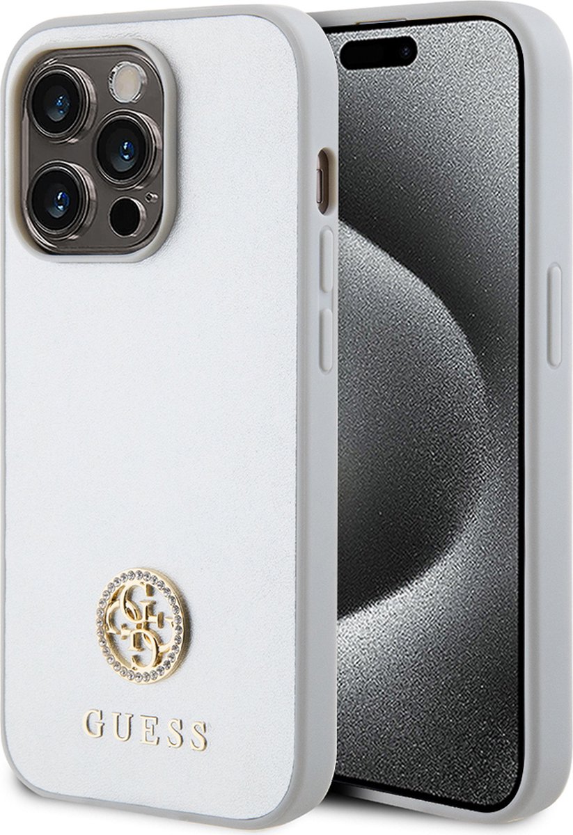 Guess 4G Strass Metal Logo Back Case - Geschikt voor Apple iPhone 15 Pro (6.1") - Zilver