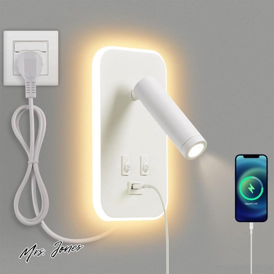 AIRTWESD USB Charging Port LED Bedside Lights Indoor Hotel Wall Lights