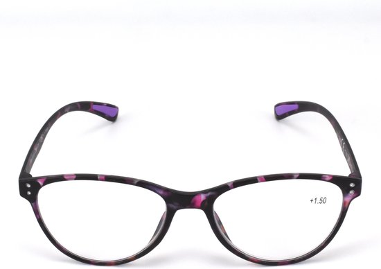 Lilly&June Trendy lichtgewicht Leesbril Dames - Heren - Leesbril met sterkte- Gemeleerd havanna Cerise lila