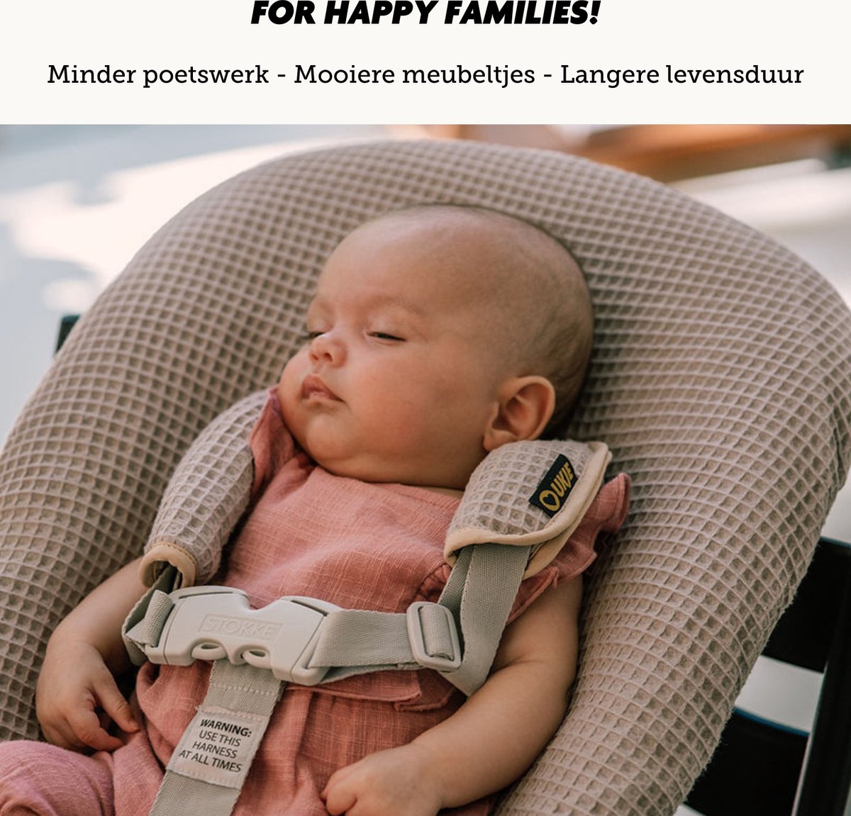 Ukje Newborn Hoes Tripp Trapp - Voor Stokke Kidsmill Novi Kaos Newborn Set - Veilig getest Oeko-Tex - Waterdichte binnenkant - Met Gordelbeschermers - Taupe Wafel – foto 5