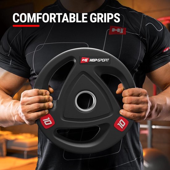 Hop-Sport Olympische Halterschijven Set 20 kg - 4 x 5 kg Schijven - 50 mm Boring - Ideaal voor Halterstangen en Krachtapparatuur in je Home Gym - Gietijzer met Rubber Coating - Fitness Accessoires