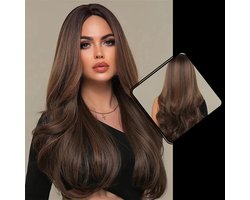 Pruik bruin - Pruiken dames lang haar - Lijkt net echt haar - golvend - Wasbaar - 65 cm