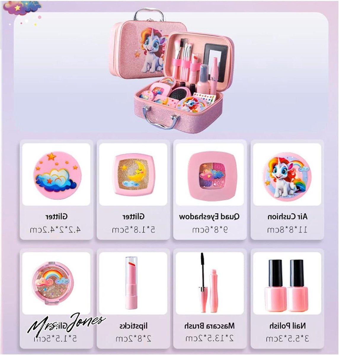 Mrs. Jones Roze pony make-up set kindersimulatie cosmetica make-up speelgoed voor meisjes - wasbare make-up voor prinsessen handtas set - 22 stuks .
