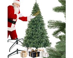 tectake® Kunstkerstboom Prancer - 210 cm Hoog - Natuurgetrouwe Spuitgiet- en PVC-naalden - Inclusief Inklapbare Standaard - Onderhoudsvriendelijk - Ideaal voor Binnen of Buiten- Duurzaam Kerstdecor - Groen