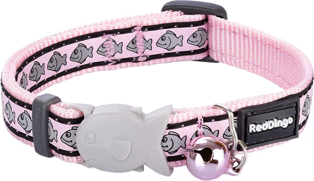 Goedkoopste Felroze reflecterende kattenriem met bel 12mm