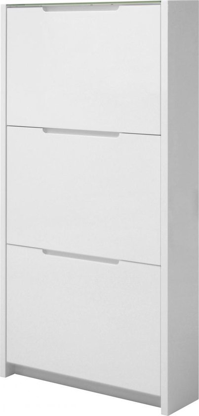 Banf schoenenkast met 3 klapdeuren in wit hoogglans en glazen topplaat. |  bol.com