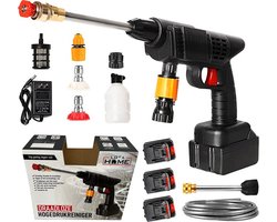 LotaHome - Draadloze Hogedrukreiniger - Met 3 Accu's - Instelbare Accu Drukreiniger - Plantenspuit - Auto Schoon Spuiten - Inclusief 5 Meter Waterslang - Waterdrukreiniger - Spuitpistool - Hogedrukspuit - 30 bar & 24 V - Complete Set