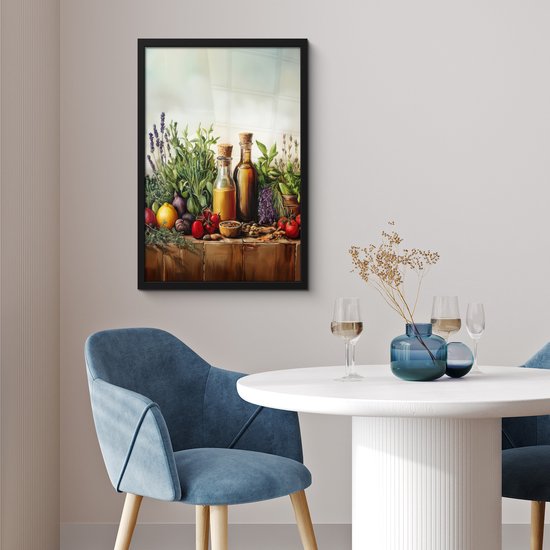 Poster in lijst - Fotolijst 40x60 cm - Posters - Stilleven - Kruiden - Specerijen - Fruit - Kleurrijk - Posterlijst zwart - Decoratie - Wanddecoratie woonkamer - Muurdecoratie slaapkamer