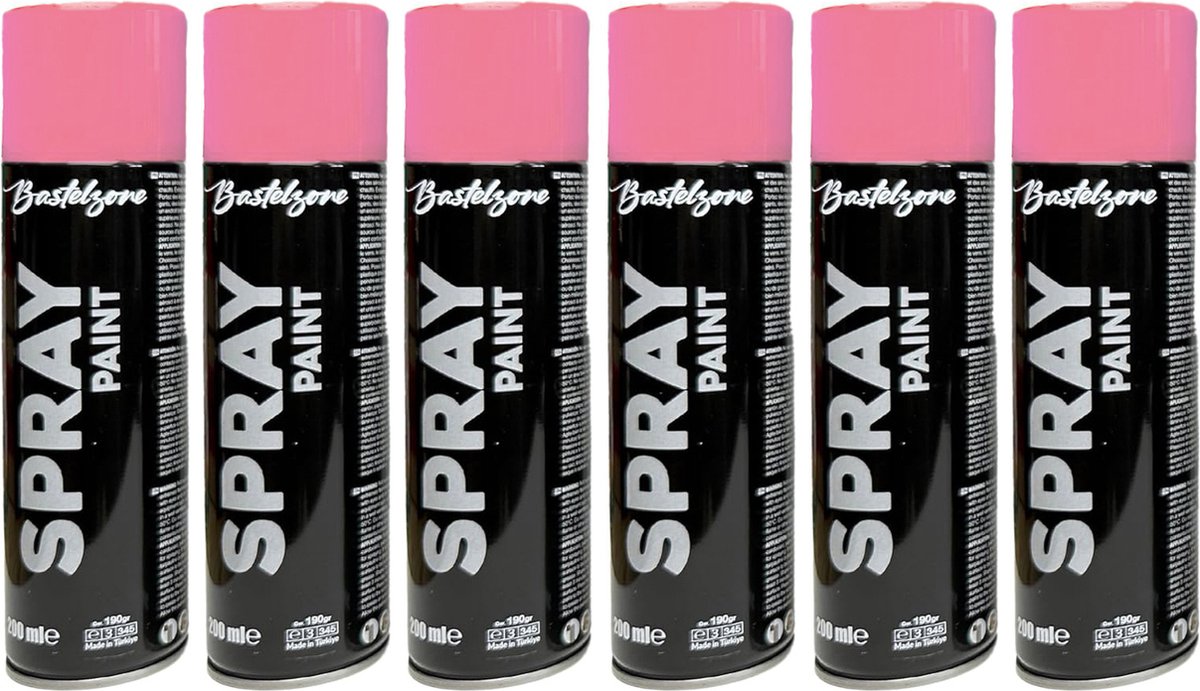 Spuitverf set 6 x 200 ml - roze. Sneldrogende graffiti-spuitbussen voor hout, steen, metaal, glas. roze (RAL 4003)
