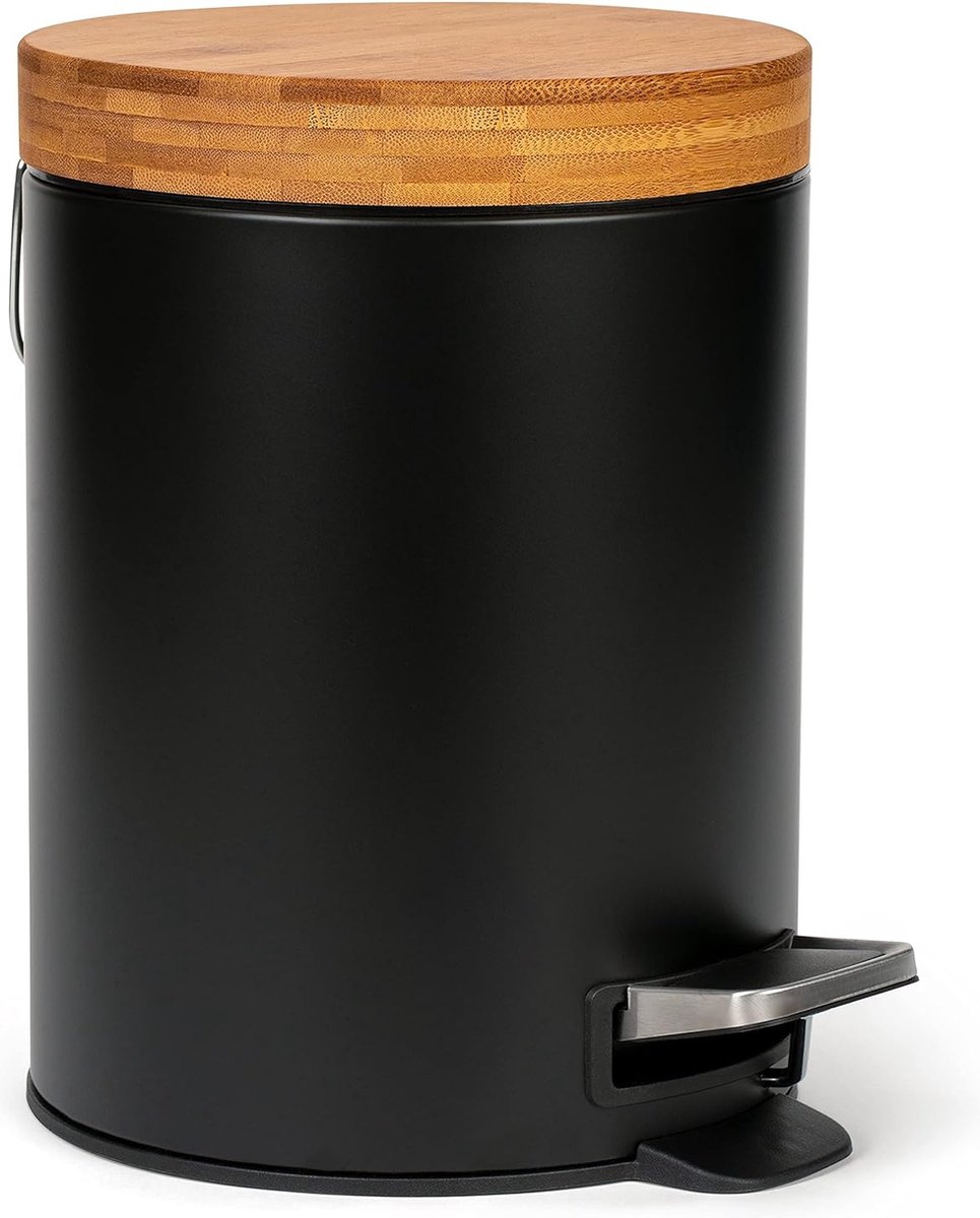 Goedkoopste Designer Badkameremmer van Bamboe - 5 Liter - Zachtsluitend - Anti-Vingerafdrukken - Zwart