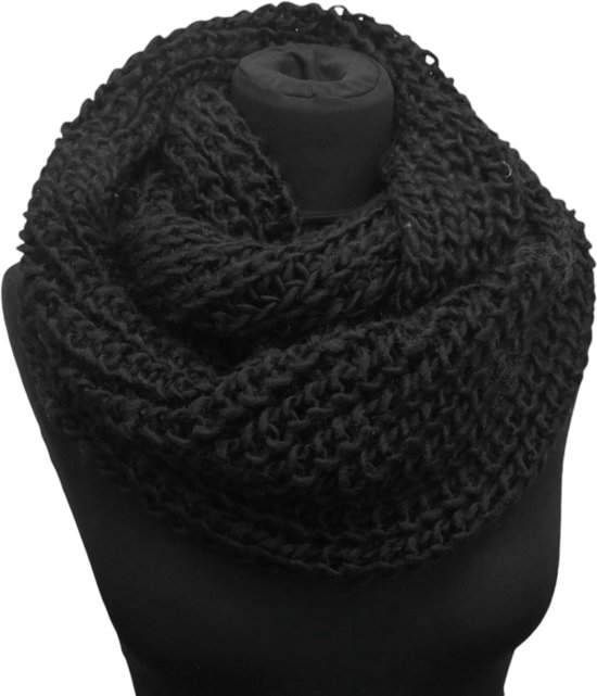 Grof Gebreide Colsjaal - Ronde Sjaal - Zwart - 75 x 25 cm (SL-05)