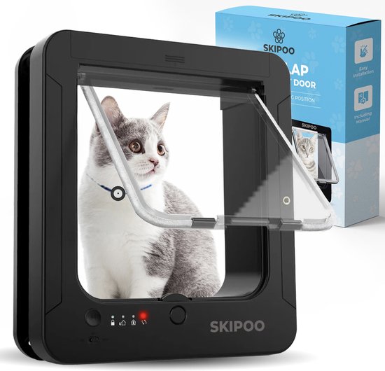 Skipoo Kattenluik Microchip met Tunnel - 29,8 x 26,3 cm - Grote Kat - Kattenluik met RFID-Tags - Zwart