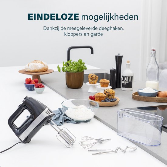 Princess 222206 Handmixer - Inclusief opbergdoos - Mixer met RVS deeghaken en gardes - 5 snelheden en turbofunctie - 500W – Krachtige motor