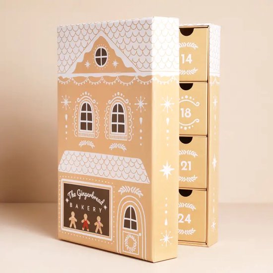 Vul je Eigen Gingerbread House Adventskalender - Herbruikbare Adventskalender zelf te Vullen - DIY - met 24 Deuren - Doe het zelf Kalender 19 x 9 x 30 cm - Bakery - Christmas Countdown