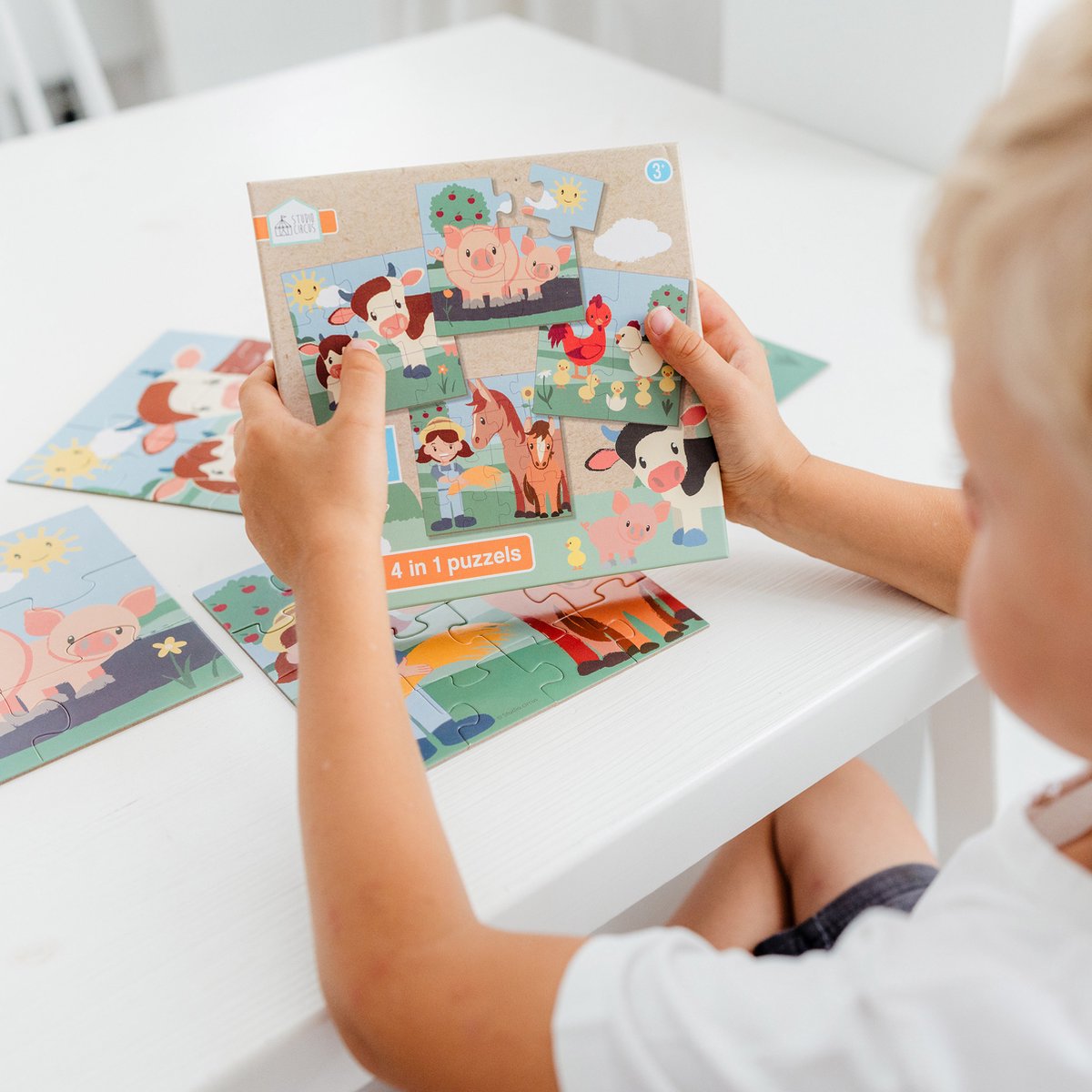 Studio Circus puzzel 4 in 1 boerderij - educatief peuter speelgoed - kinderpuzzel 4x6x9x16 stukjes leren puzzelen - cadeautip puzzel 3 jaar en ouder — afbeelding 6