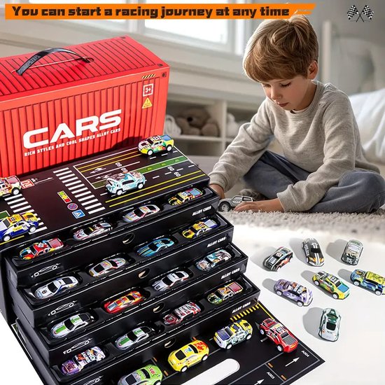 48-delige Speelgoedauto Set met Terugtrekfunctie - Inclusief Opbergcontainer - Perfect als Sinterklaas Cadeau voor Jongens en Meisjes - Diverse Stijlen en Kleuren - Educatief en Creatief Speelgoed voor Kinderen vanaf 3 jaar van Merkloos — afbeelding 4