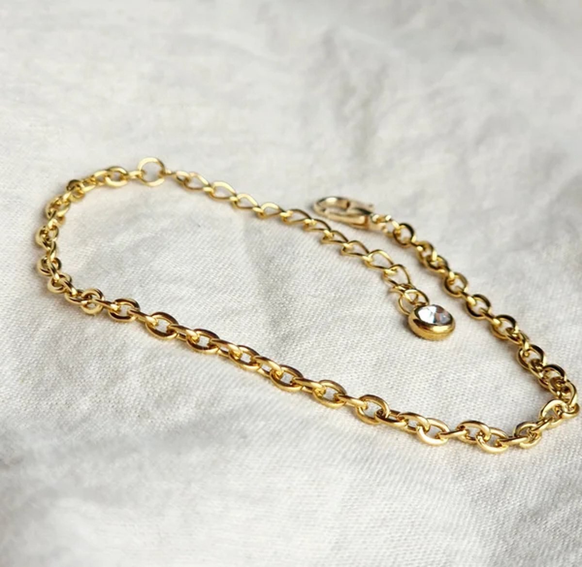 Schakel armband - Dames armbandje - 3mm - Stainlees Steel verguld - Zirkonia CZ 5A - kleur goud
