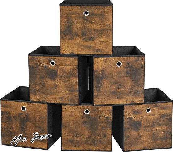 Mrs. Jones Opbergdoos set van 6 stuks kuipen met handvat kubusvlies en Oxford mand 30 x 30 x 30 cm geschikt voor kubische meubels opvouwbaar kleding rustiek bruin en zwart RFB102B01 .