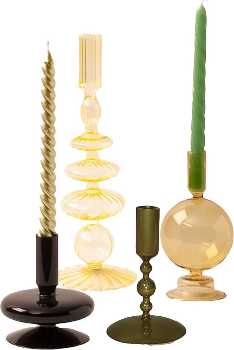 WinQ-Glaskandelaren in een Geel, Goud, Zwart Combinatie - S/4-Kaarsenhouder