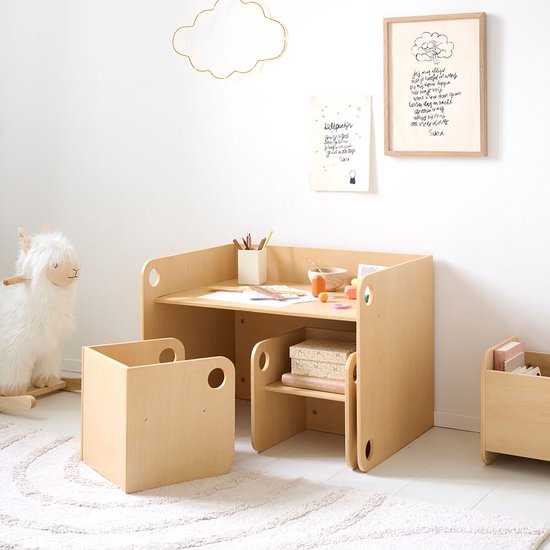 Petite Amélie Houten Activiteiten tafel met Twee Stoeltjes - Naturel – Speeltafel volgens Montessori-Principes – Kindvriendelijk, Stijlvol en Ruimtebesparend – Perfect voor Creatief en Veilig Spelen – Ellipse Collectie