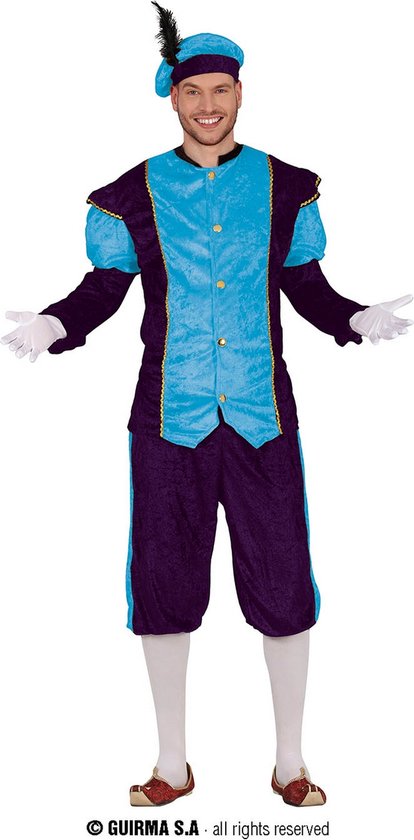 Guirma - Pietenpakken - Blauwe Kadootjes Piet - Man - Blauw - Maat 52-54 - Kerst - Verkleedkleding