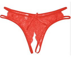 Jumada's - Verleidelijke Rode String met Open Kruis - Kant Ontwerp - Sensueel Strik Detail - One Size Fits All - Dames Onderbroek - Erotische Lingerie Ondergoed