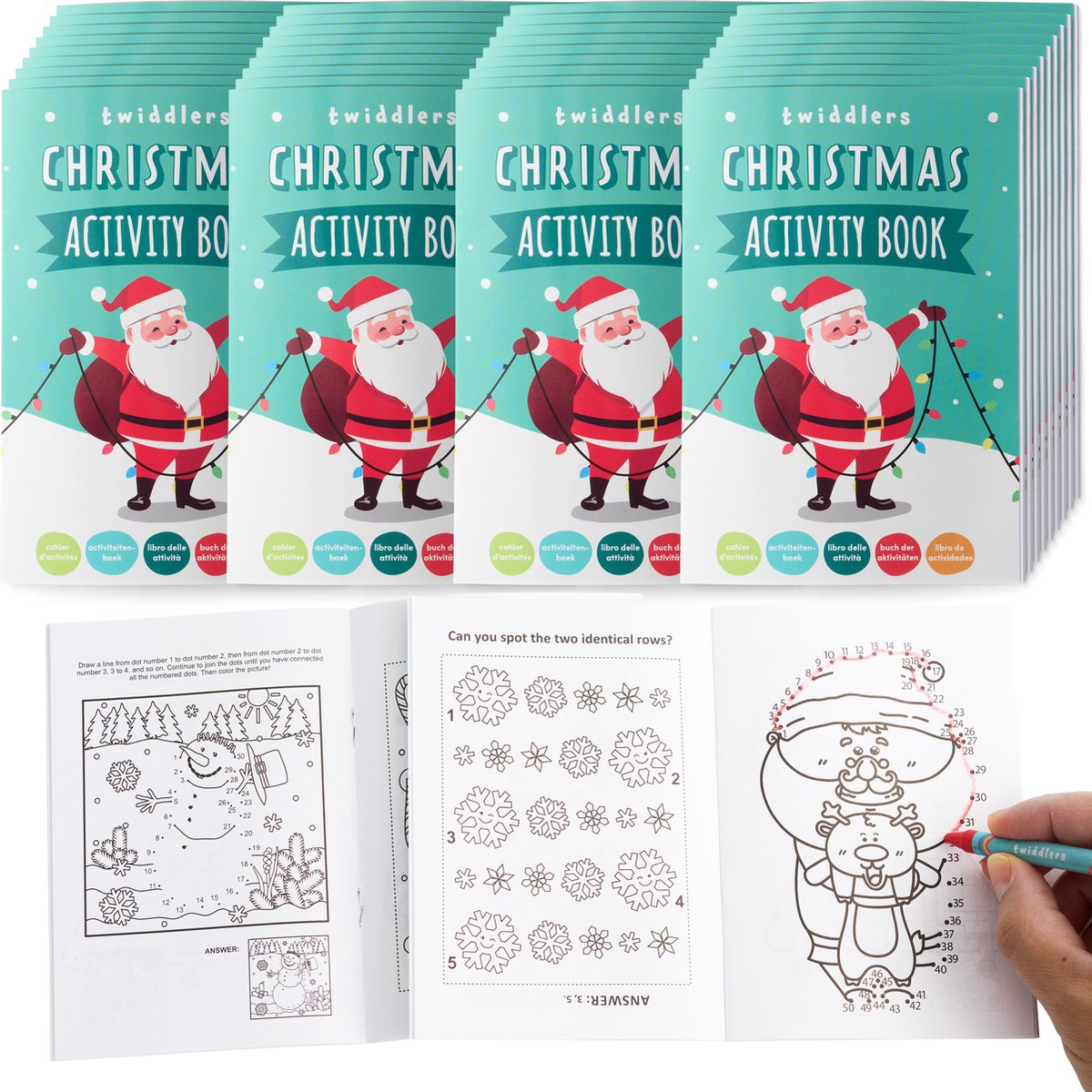 The Twiddlers – 36 Mini Kerst Puzzelboeken, 14cm – Voor Kinderfeestjes, Uitdeelcadeautjes & Kerstsok Vullers