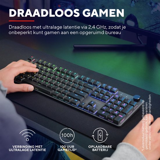 Trust GXT 868 Torix - Clavier gaming mécanique sans fil - Full RGB - Interrupteurs White - Qwerty US - Zwart