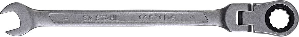 SW-Stahl 03530L-9 ringratelsleutel 9 mm I ringsleutel met scharnier I 72 tanden I steeksleutel met ringratel I ringratelsleutel SW 9